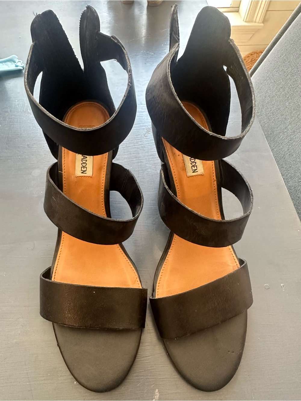 Steve Madden Black Triple-Strap Block Heel Sandals